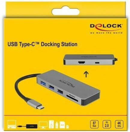 DeLock USB-C Docking Station με HDMI 4K PD Ασημί (87743)