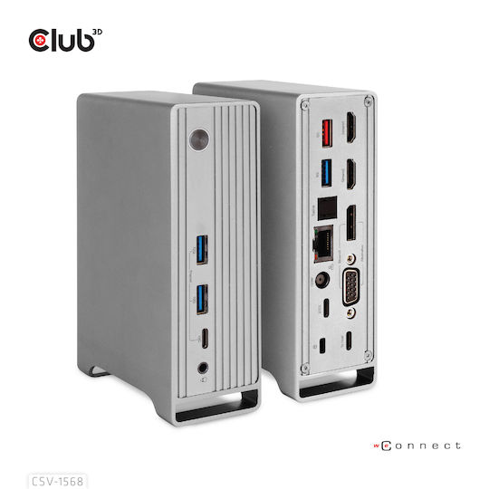 Club3D USB-C Docking Station with DisplayPort 4K PD Ethernet and Support for 3 Monitors Silver (CSV-1568)