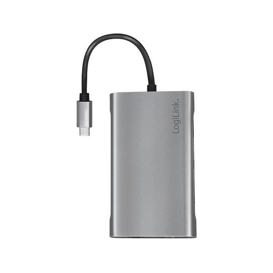 LogiLink USB-C Docking Station με HDMI 4K PD Ethernet και σύνδεση 2 Οθονών Ασημί (UA0383)