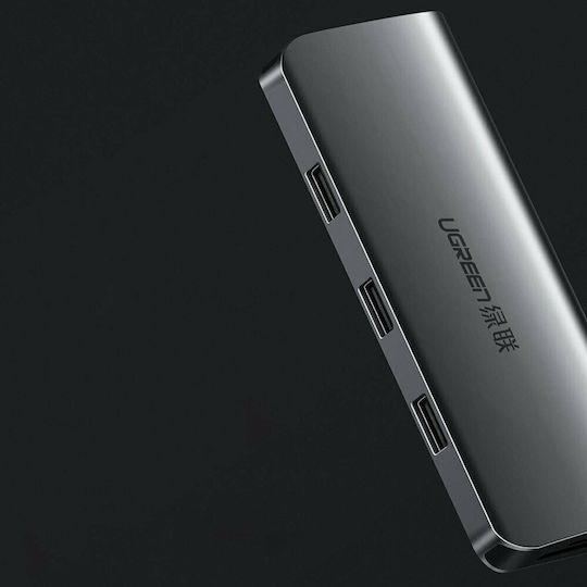 Ugreen CM179 USB-C Докинг станция с HDMI 4K PD Ethernet и свързване 2 монитора Сив