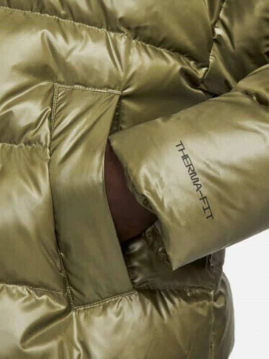 Sportswear Women's Short Puffer Jacket Waterproof for Winter Khaki
