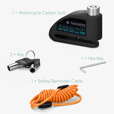 Navaris Motorcycle Disc Brake Lock with Alarm in Black