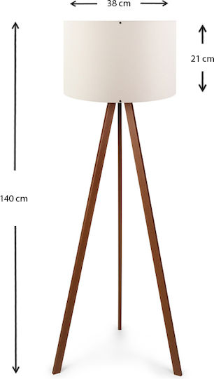 Megapap Rosling Floor Lamp H140xW38cm. with Socket for Bulb E27 Beige