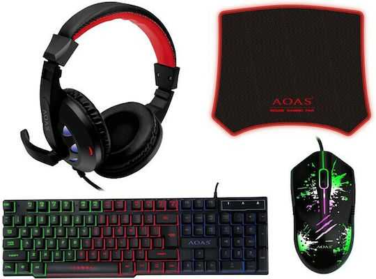 ShareFunBay AOAS AS-1066 4in1 Σετ Gaming Πληκτρολόγιο με RGB φωτισμό & Ποντίκι (Αγγλικό US)