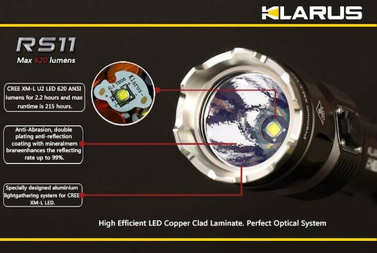 Klarus Rechargeable Flashlight LED IPX8 with Maximum Brightness 620lm