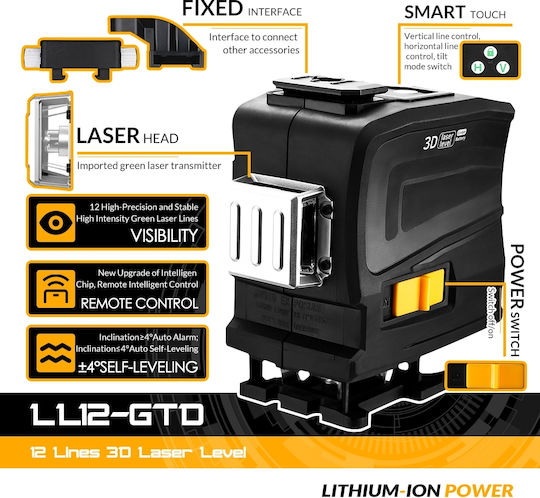 Deko Linear Laser Level Green Beam 3.7V with Working Range 30m
