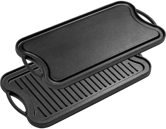 Baking Plate Double Sided with Cast Iron Flat & Grill Surface 51x26x2cm