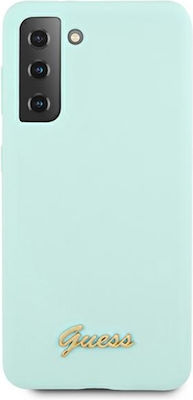 Guess Metal Logo Script Silicone Back Cover Blue (Galaxy S21 Ultra 5G)