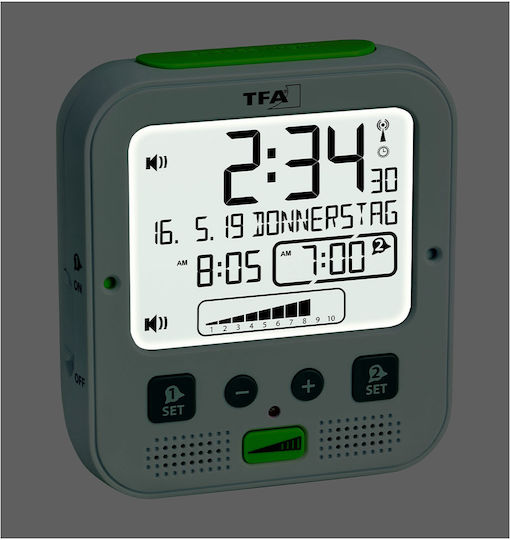 TFA Tabletop Digital Clock with Alarm Clock White 60.2538.02