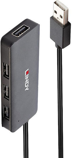 Lindy USB-Hub 4 Anschlüsse USB 2.0 mit USB-A Anschluss Grau