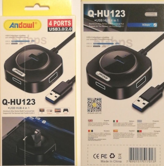 Andowl USB Хъб с 4 USB 3.0 Порта и USB-A Връзка