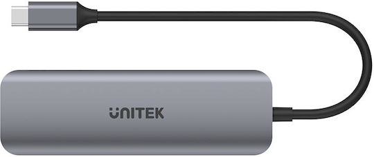 Unitek USB Hub 5 Ports USB 3.2 with USB-C Connecting to a Computer Gray