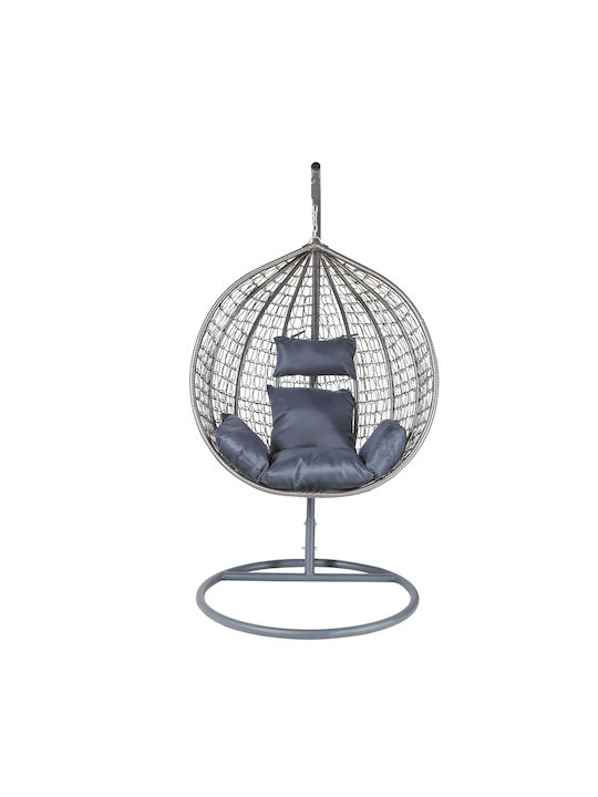 Dolores Metallic Swing Nest with Stand Grey with 110kg Maximum Weight Capacity L120xW120xH195cm