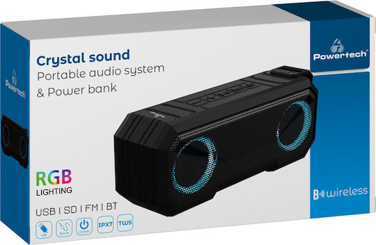 Powertech Αδιάβροχο Ηχείο Bluetooth 16W με Ραδιόφωνο και Διάρκεια Μπαταρίας έως 8 ώρες Μαύρο PT-988