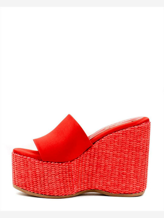 Women's Fabric Platform Wedge Sandals Red