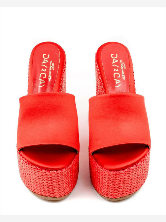 Women's Fabric Platform Wedge Sandals Red