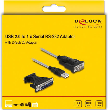 DeLock Cable USB-A to RS232 25-pin male / RS232 9-pin male 1.8m (61314) 1pcs