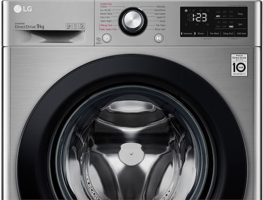 LG Πλυντήριο Ρούχων 9kg με Τεχνολογία Ατμού 1400 Στροφών AI DD Inox F4WV309S6TE