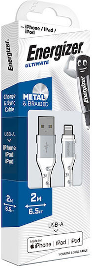 Energizer Braided USB to Lightning Cable Λευκό 2m (C520LKWH)