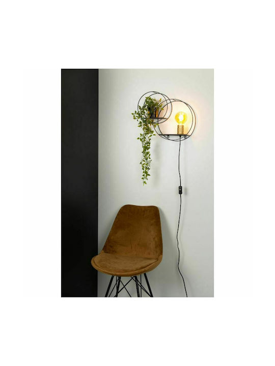 Lucide Lightning Circle Vintage Lamp Wall Socket with Socket E27 and Switch Black 43cm