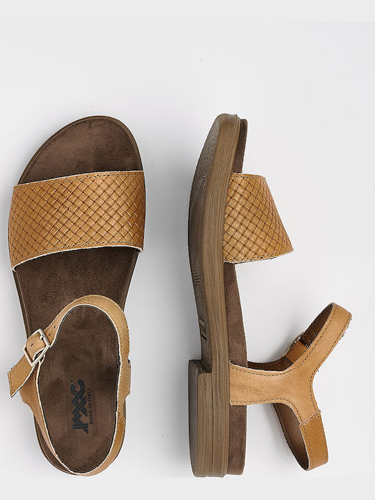 Leather Women's Flat Sandals Anatomic with Strap in Brown Color