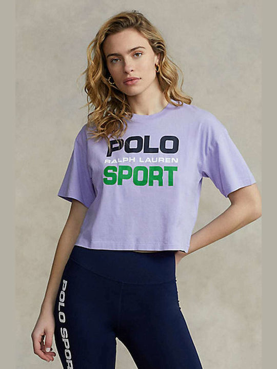 Ralph Lauren Damen Sommerliches Crop Top Kurzärmelig Sky Lavender