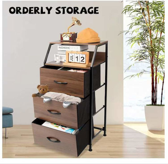 Drawers Storage Τiger Made of Metal & Wood with 3 Drawers L60xW39xH90cm