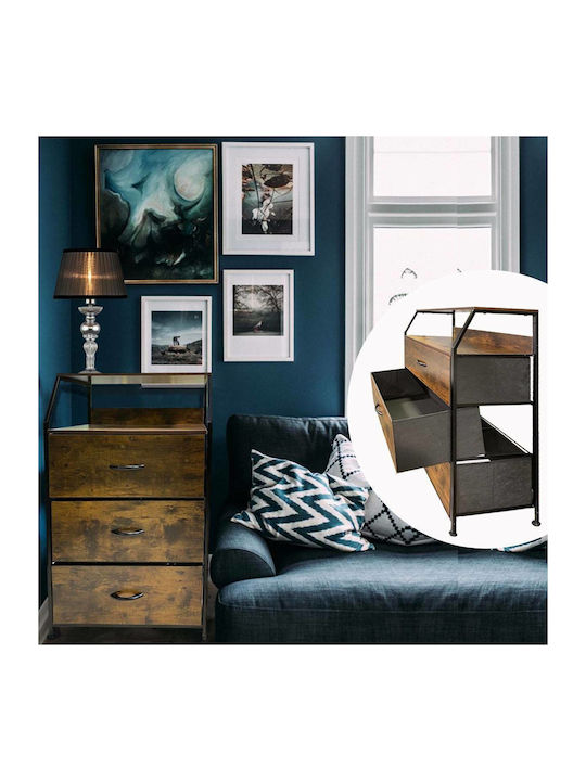 Drawers Storage Τiger Made of Metal & Wood with 3 Drawers L60xW39xH90cm