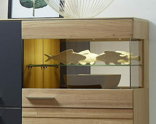 Agate Floor-standing Living Room Display Cabinet made of Wood with Glass & Lighting Gray 160x42x139cm Agate Floor-standing Living Room Display Cabinet made of Wood with Glass & Lighting Gray 160x42x139cm