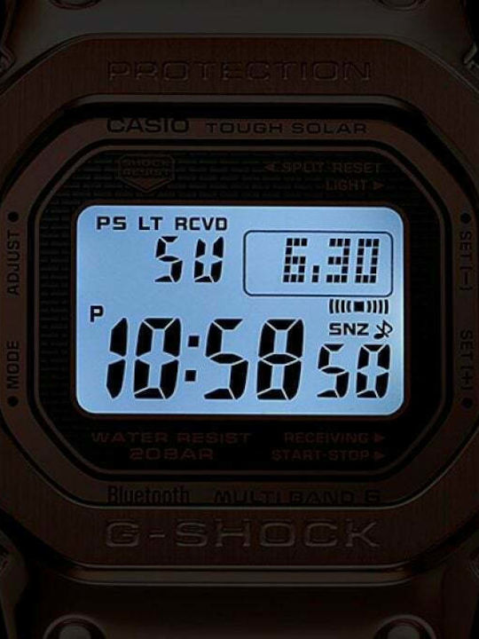 Casio G-Shock Full Metal Дигитален Мъжки Часовник 49.3mm Хронограф Слънчев с Розово Злато Метална Гривна