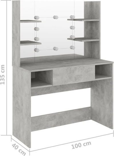 Masă De Toaletă De Podea Din Lemn Gri Cu Oglindă 100x40x135cm