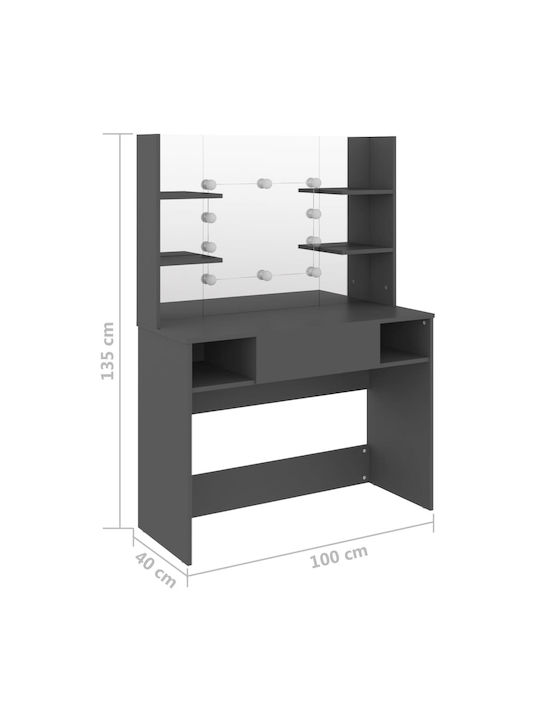 Wooden Makeup Dressing Table Grey with Mirror 100x40x135cm
