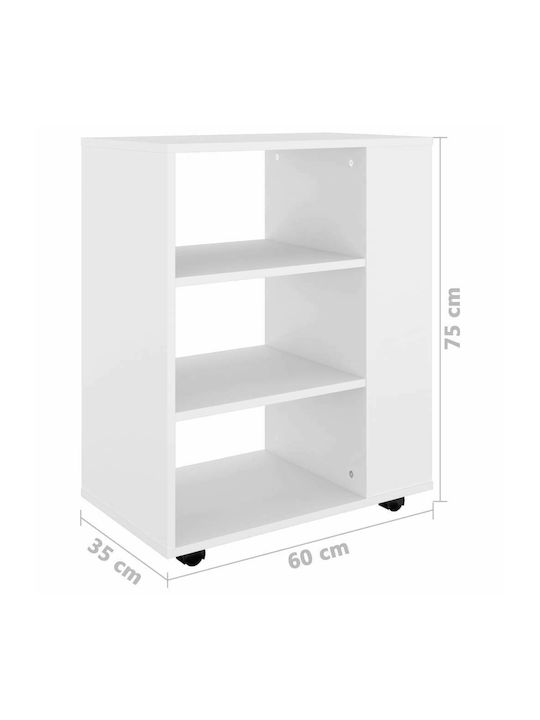 vidaXL Office Storage Cabinet Wooden with Wheels White 60x35x75cm
