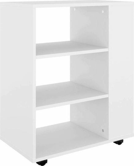 Дървен Офисен Шкаф с Колелца Бял 60x35x75см