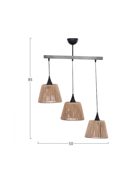 HomeMarkt Pendant Light Three-Light Rail for Socket E27 Brown