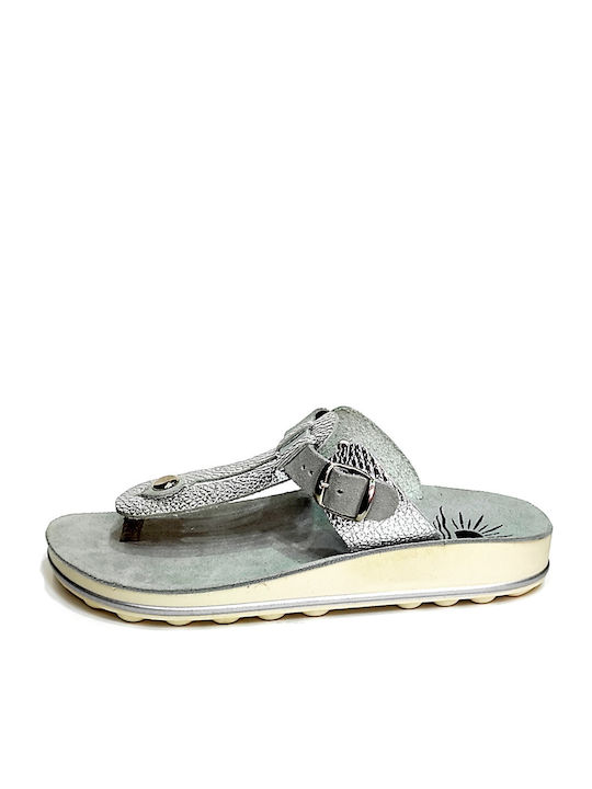Belinda 002 Leather Women's Flat Sandals in Silver Color