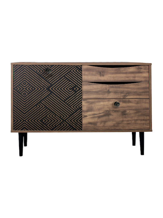 Sideboard Home Wooden with Drawers Black Grey Oak 90x39.5x75cm
