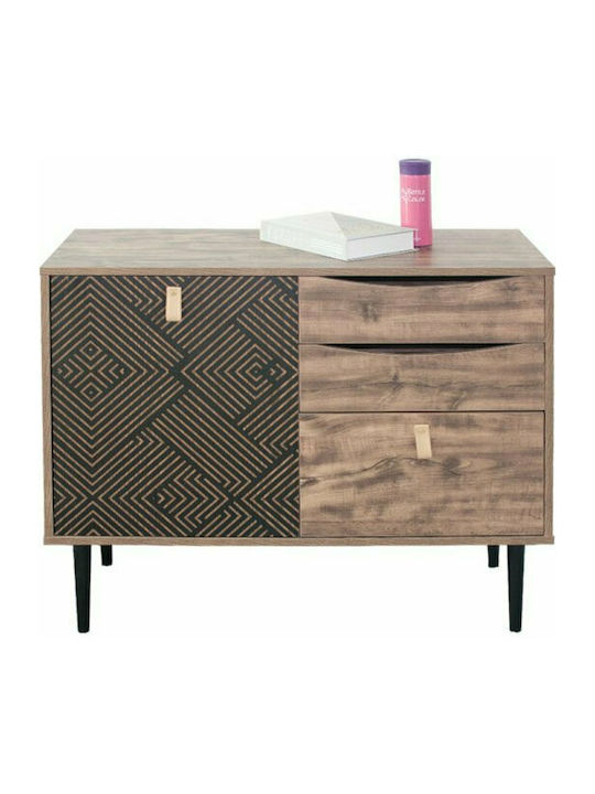 Sideboard Home Wooden with Drawers Black Grey Oak 90x39.5x75cm