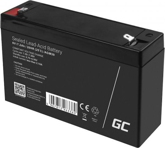 Green Cell Μπαταρία UPS με Χωρητικότητα 7.2Ah και Τάση 6V AGM39 1τμχ