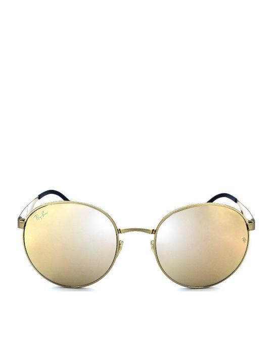 Ray Ban Round Metal Unisex Sunglasses with Gold Metal Frame and Pink Mirror Lens RB3537 001/2Y