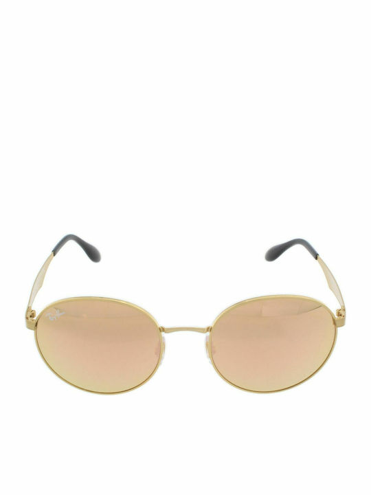 Ray Ban Round Metal Unisex Sunglasses with Gold Metal Frame and Pink Mirror Lens RB3537 001/2Y