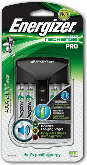 Energizer ACCU Recharge Pro Charger 4 Batteries Ni-MH Size AA/AAA Set with 4x AA 2000mAh