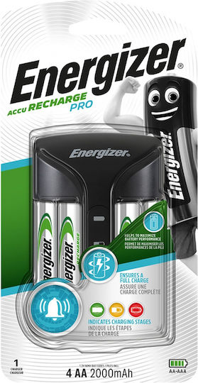 Energizer ACCU Recharge Pro Charger 4 Batteries Ni-MH Size AA/AAA Set with 4x AA 2000mAh