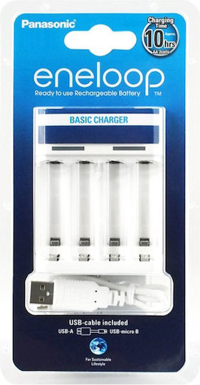Panasonic Eneloop Basic BQ-CC61 USB Charger 4 Batteries Ni-MH Size AA/AAA in White color