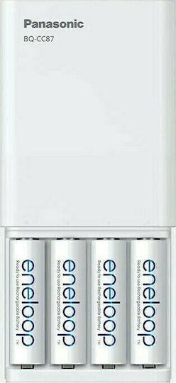 Panasonic Eneloop Smart & Quick BQ-CC87 USB Încărcător 4 Baterii Ni-MH Dimensiune AA/AAA în culoarea Alb