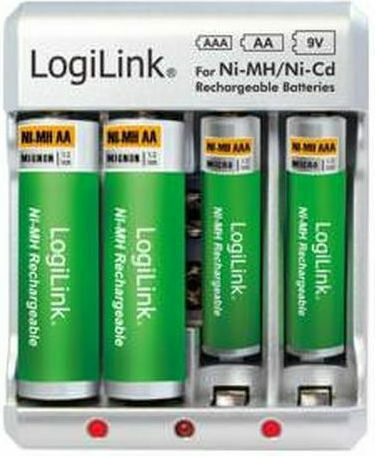 LogiLink Încărcător 4 Baterii Ni-Cd/Ni-MH Dimensiune AA/AAA/9V în culoarea Alb