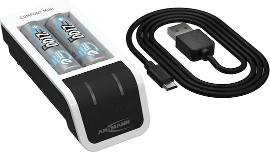 Ansmann Comfort Mini USB Încărcător 2 Baterii Ni-MH Dimensiune AA/AAA Set cu 2x AA 2100mAh