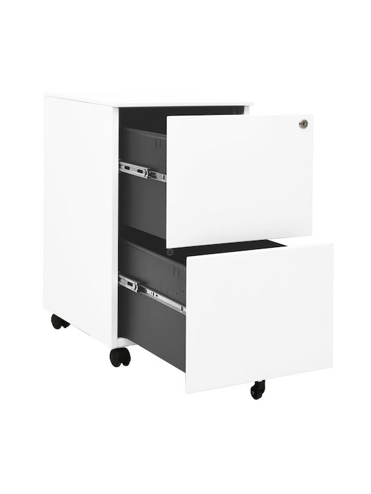 Schublade Büro mit Rollen & Schloss White 39x45x67cm
