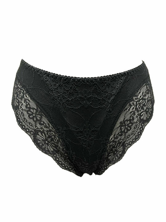 High-waisted Women's Slip with Lace Black