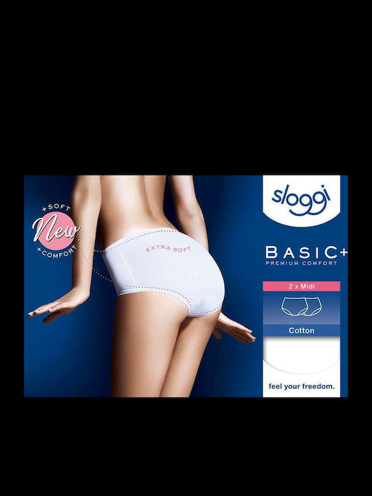 Basic Midi Βαμβακερά Висока талия Дамско Слип 2Pack Бели